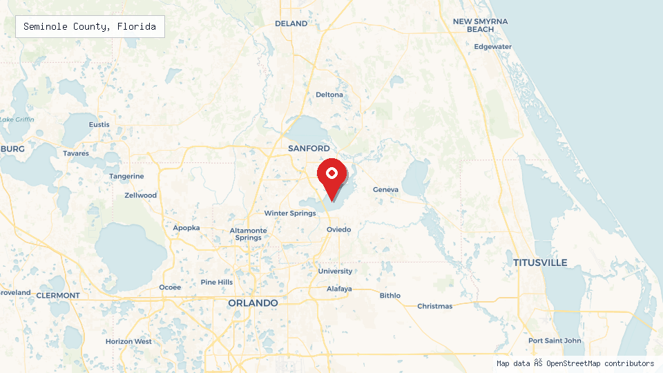 Street map of Seminole County, Florida with location pin