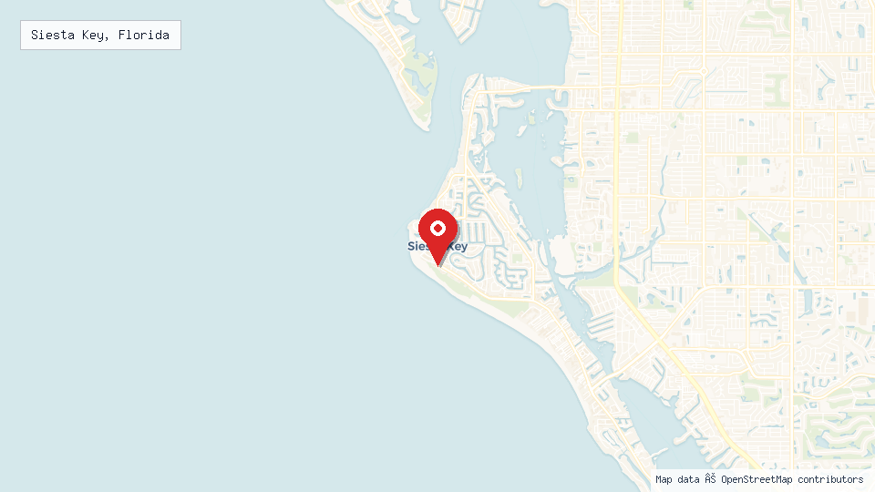 Street map of Siesta Key, Florida with location pin