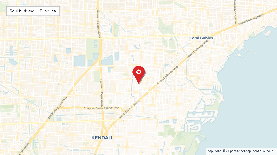 Street map of South Miami, Florida with location pin