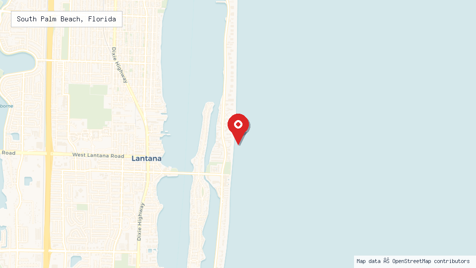Street map of South Palm Beach, Florida with location pin