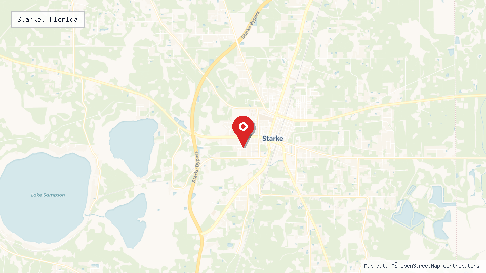 Street map of Starke, Florida with location pin