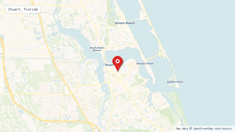 Street map of Stuart, Florida with location pin