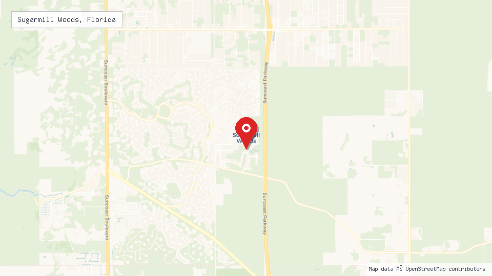 Street map of Sugarmill Woods, Florida with location pin