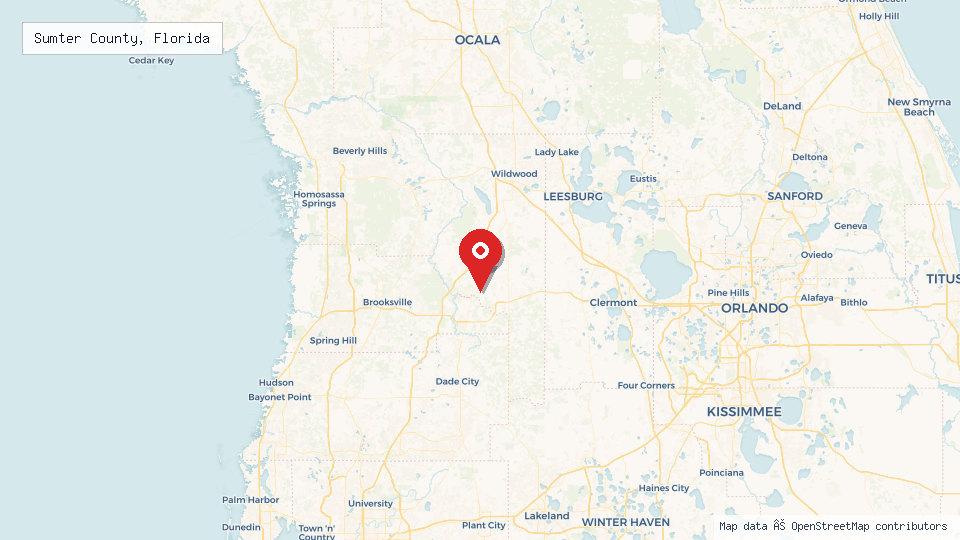 Street map of Sumter County, Florida with location pin