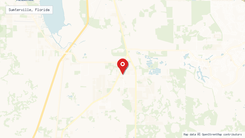 Street map of Sumterville, Florida with location pin