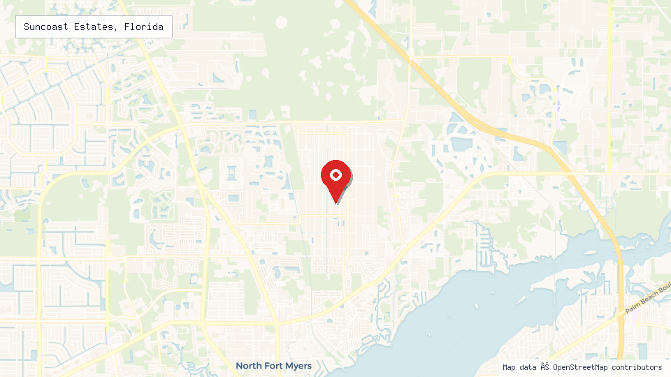 Street map of Suncoast Estates, Florida with location pin