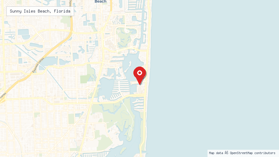 Street map of Sunny Isles Beach, Florida with location pin
