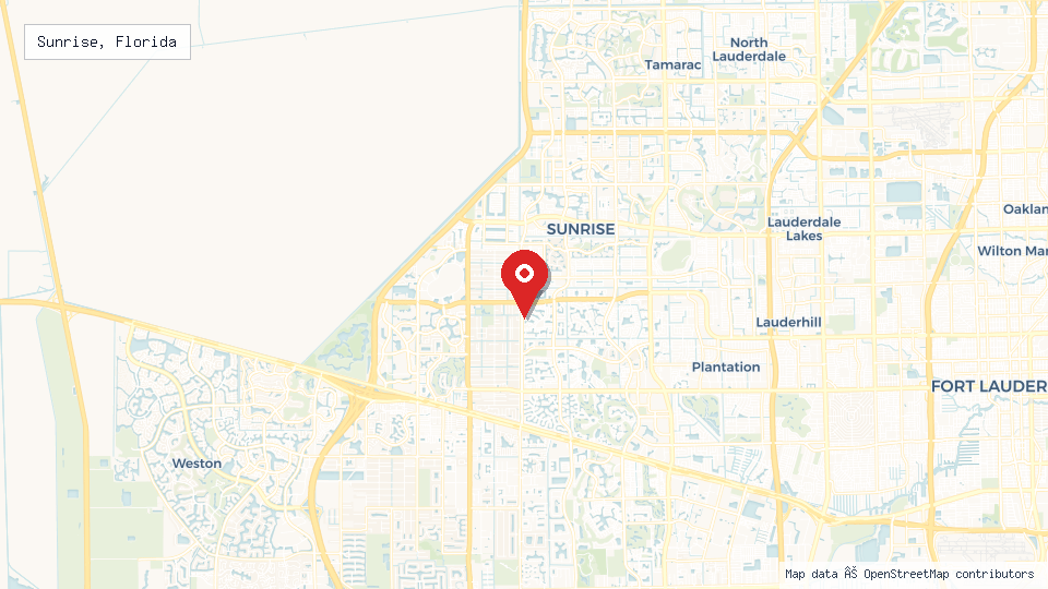 Street map of Sunrise, Florida with location pin