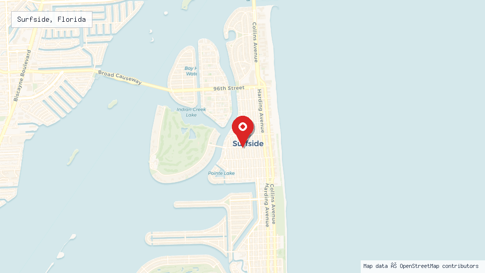 Street map of Surfside, Florida with location pin