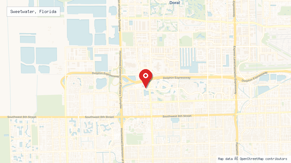 Street map of Sweetwater, Florida with location pin