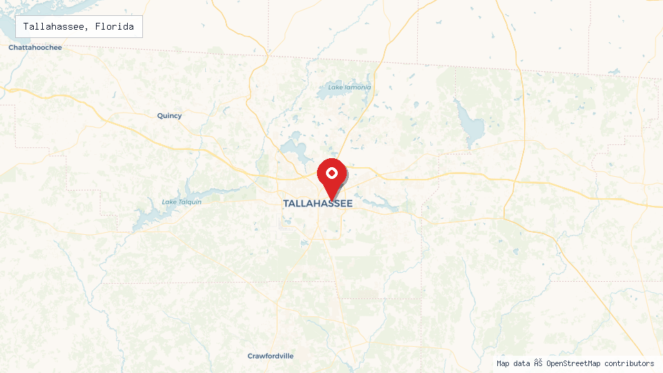 Street map of Tallahassee, Florida with location pin