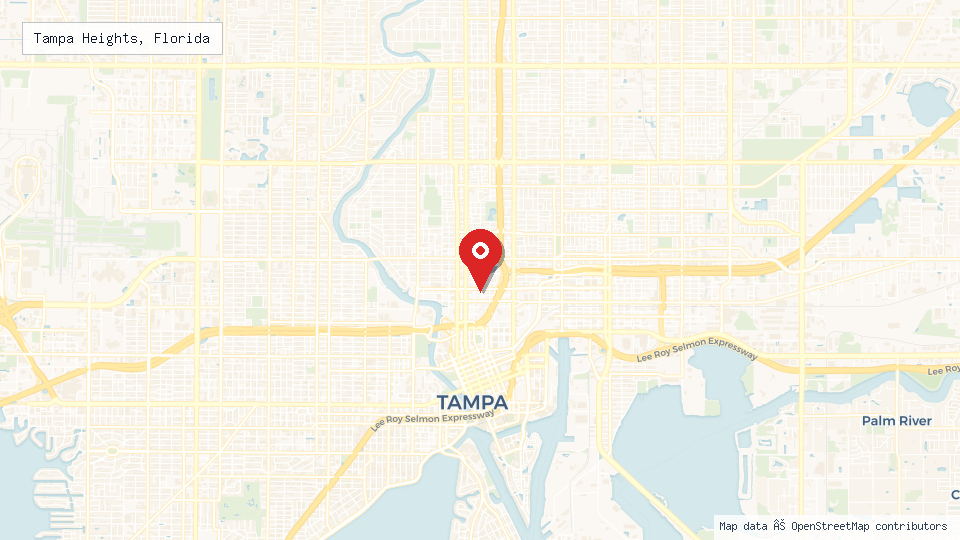 Street map of Tampa Heights, Florida with location pin
