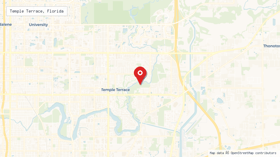 Street map of Temple Terrace, Florida with location pin