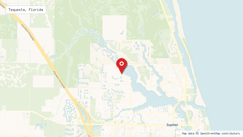 Street map of Tequesta, Florida with location pin