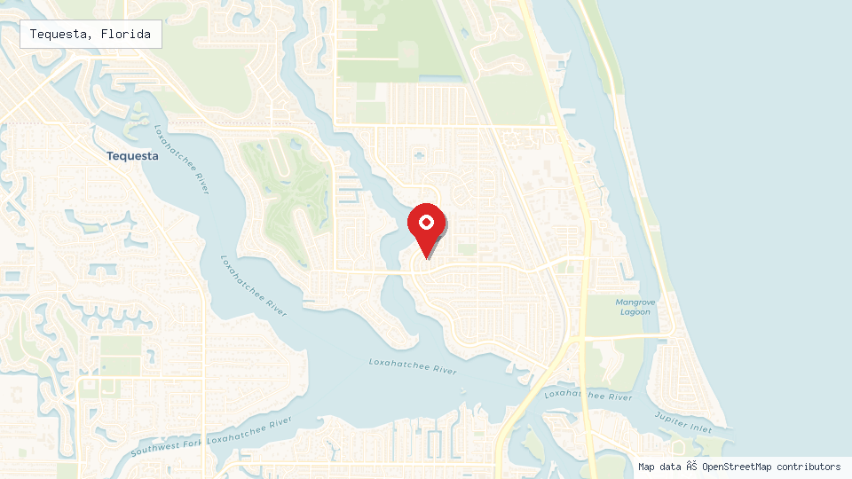 Street map of Tequesta, Florida with location pin