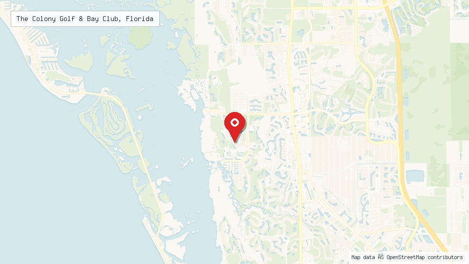 Street map of The Colony Golf & Bay Club, Florida with location pin