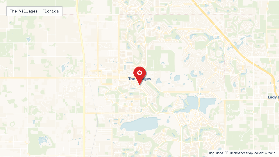 Street map of The Villages, Florida with location pin