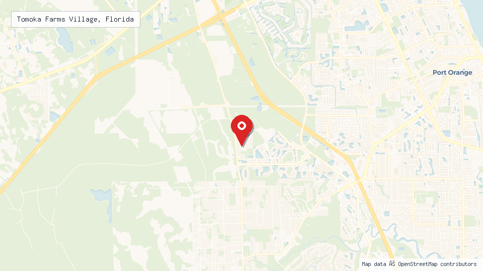 Street map of Tomoka Farms Village, Florida with location pin