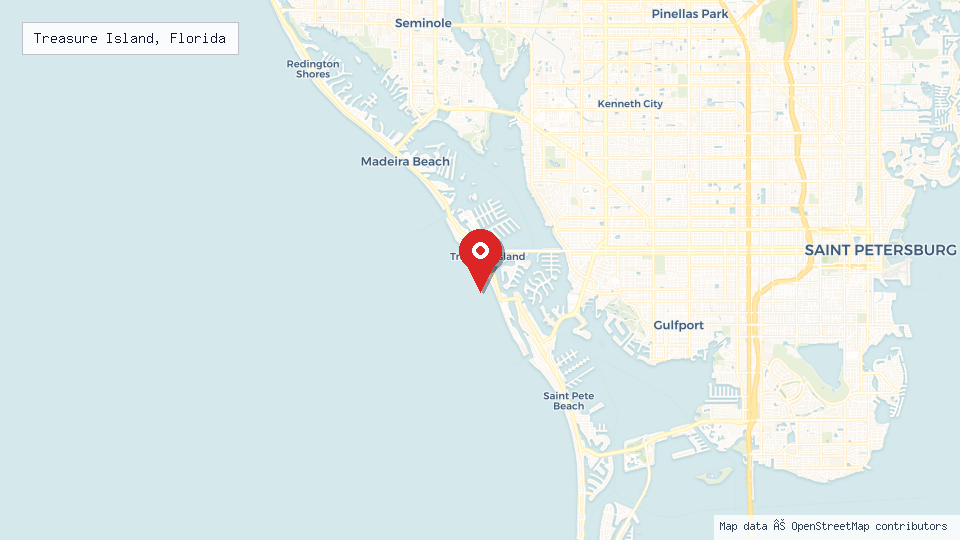 Street map of Treasure Island, Florida with location pin