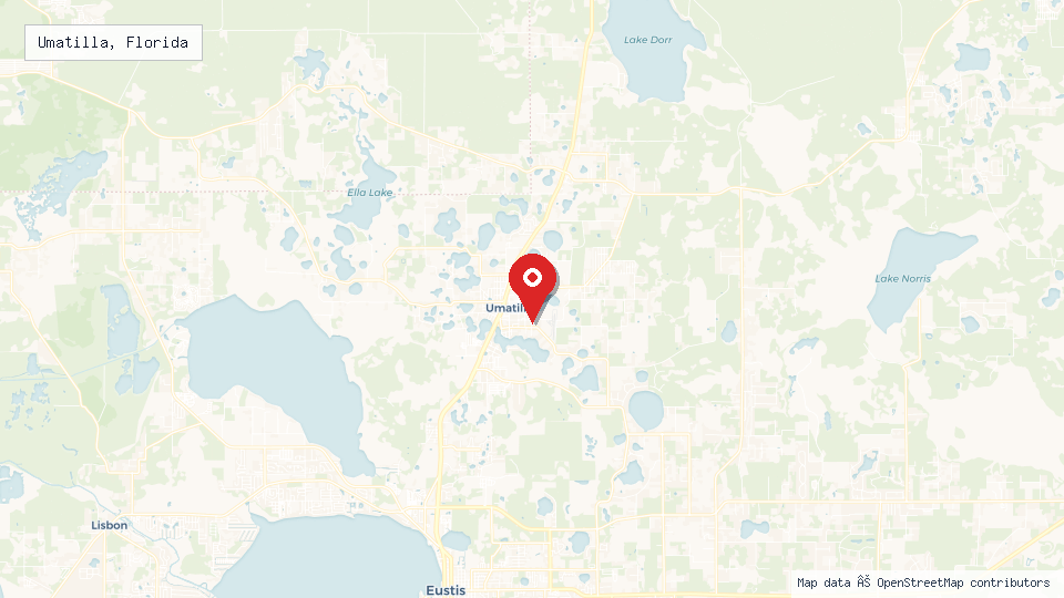 Street map of Umatilla, Florida with location pin