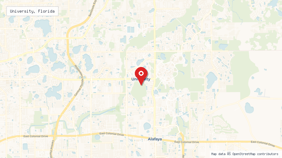 Street map of University, Florida with location pin