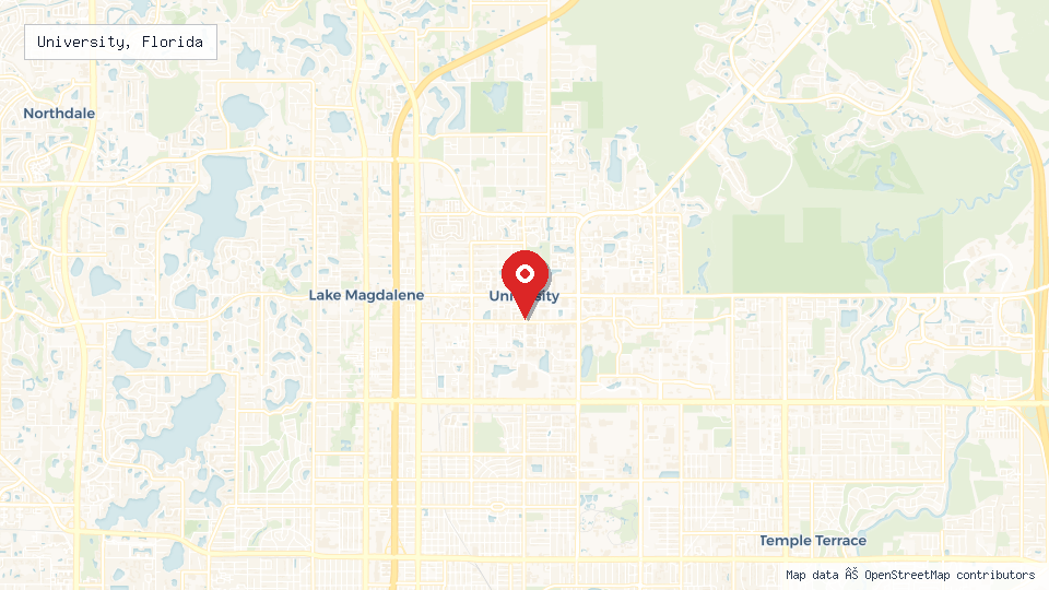 Street map of University, Florida with location pin