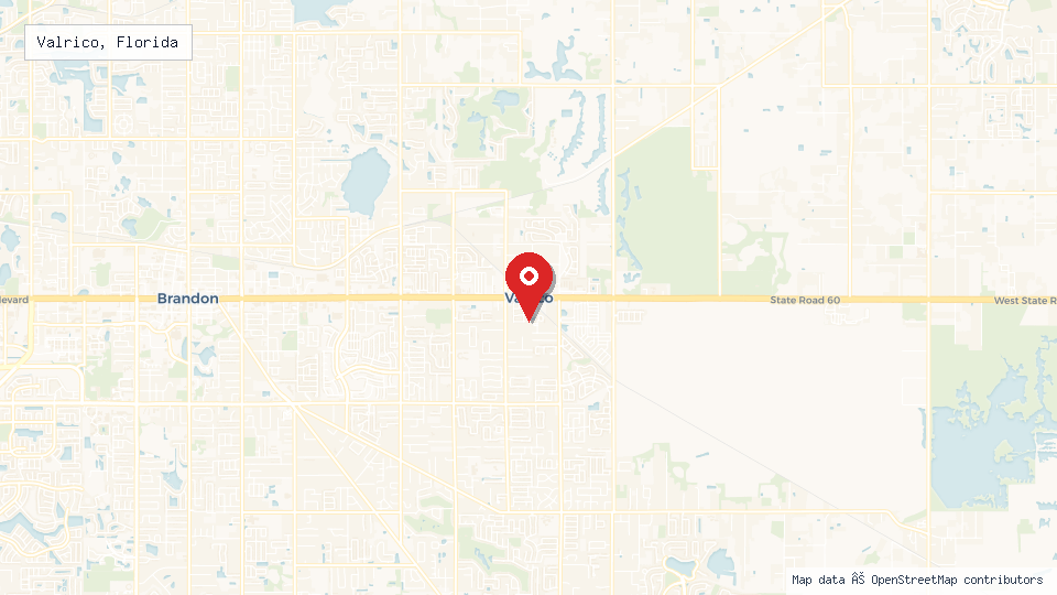Street map of Valrico, Florida with location pin