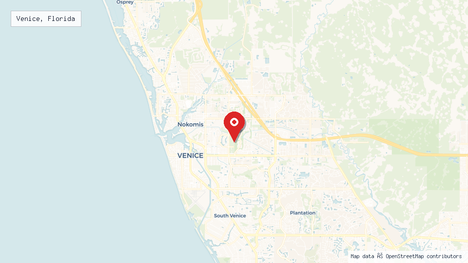 Street map of Venice, Florida with location pin
