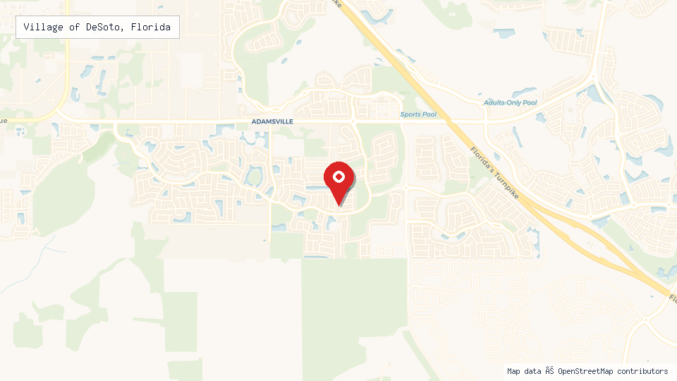 Street map of Village of DeSoto, Florida with location pin