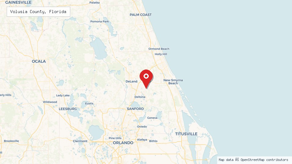 Street map of Volusia County, Florida with location pin