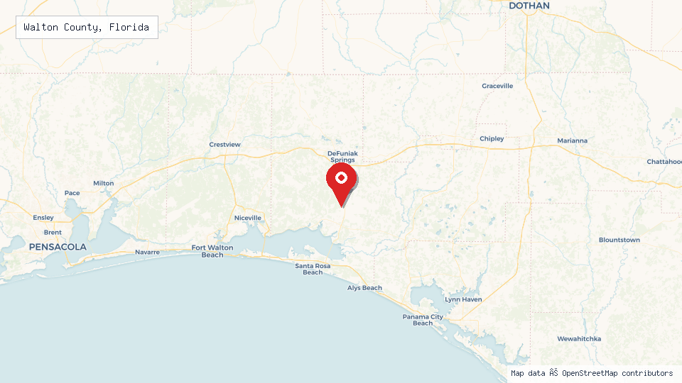Street map of Walton County, Florida with location pin