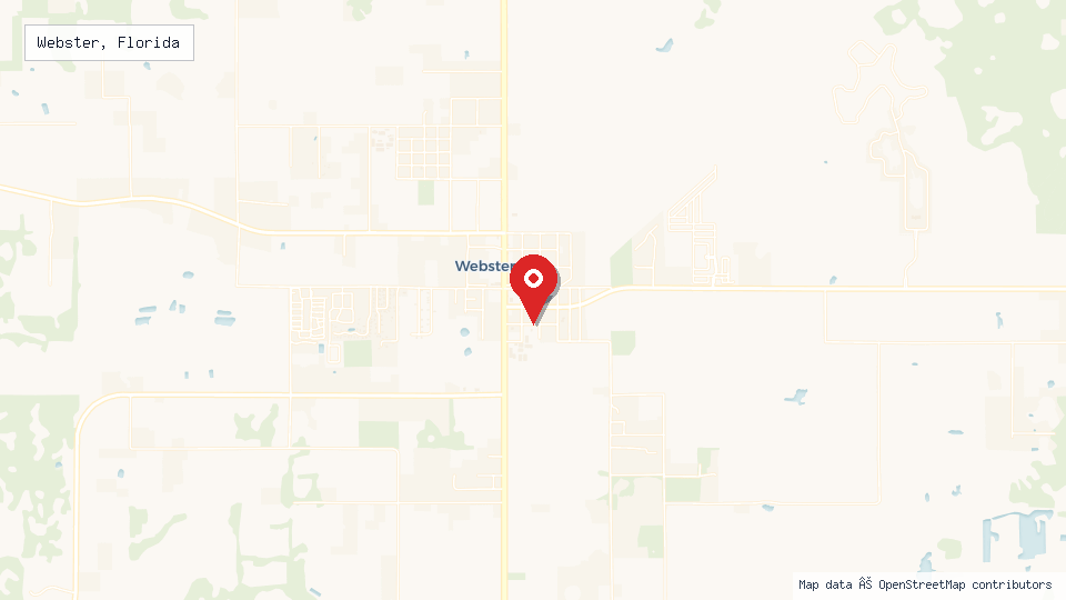 Street map of Webster, Florida with location pin