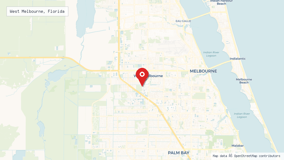 Street map of West Melbourne, Florida with location pin