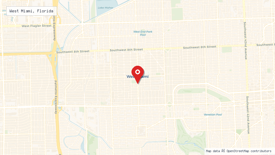 Street map of West Miami, Florida with location pin