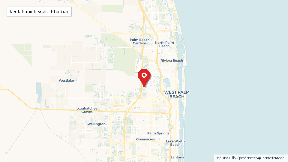 Street map of West Palm Beach, Florida with location pin