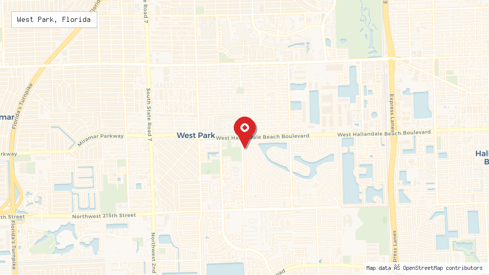 Street map of West Park, Florida with location pin