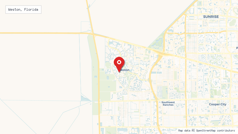 Street map of Weston, Florida with location pin