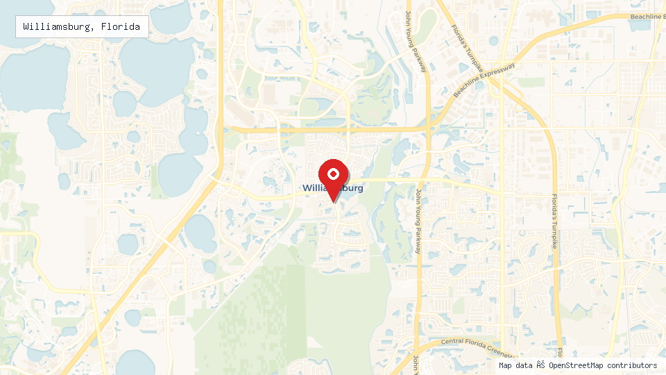 Street map of Williamsburg, Florida with location pin