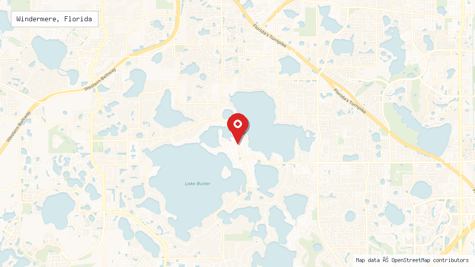 Street map of Windermere, Florida with location pin