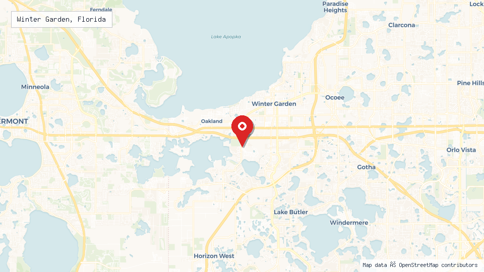 Street map of Winter Garden, Florida with location pin