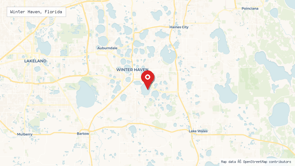Street map of Winter Haven, Florida with location pin