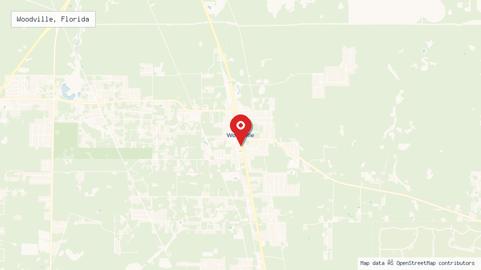 Street map of Woodville, Florida with location pin