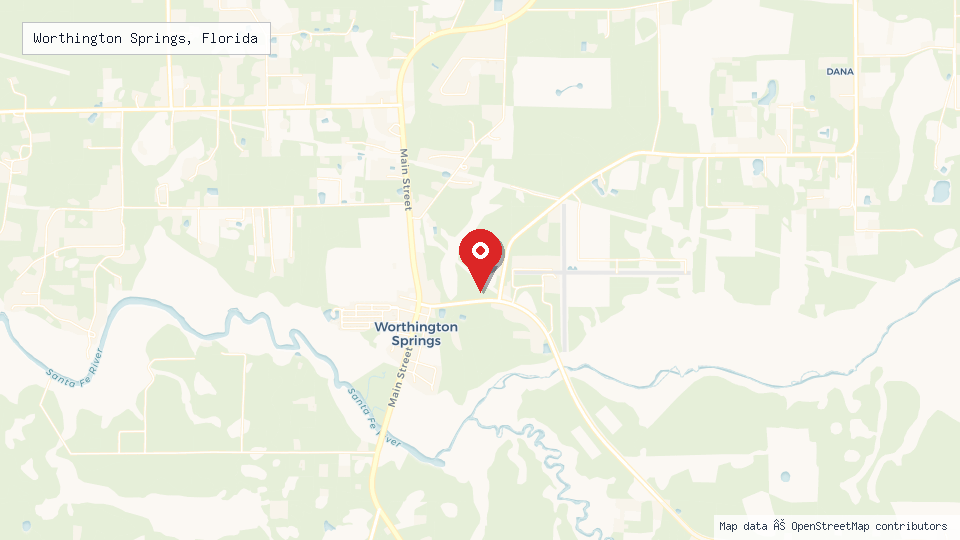 Street map of Worthington Springs, Florida with location pin