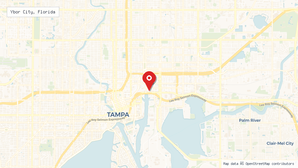 Street map of Ybor City, Florida with location pin