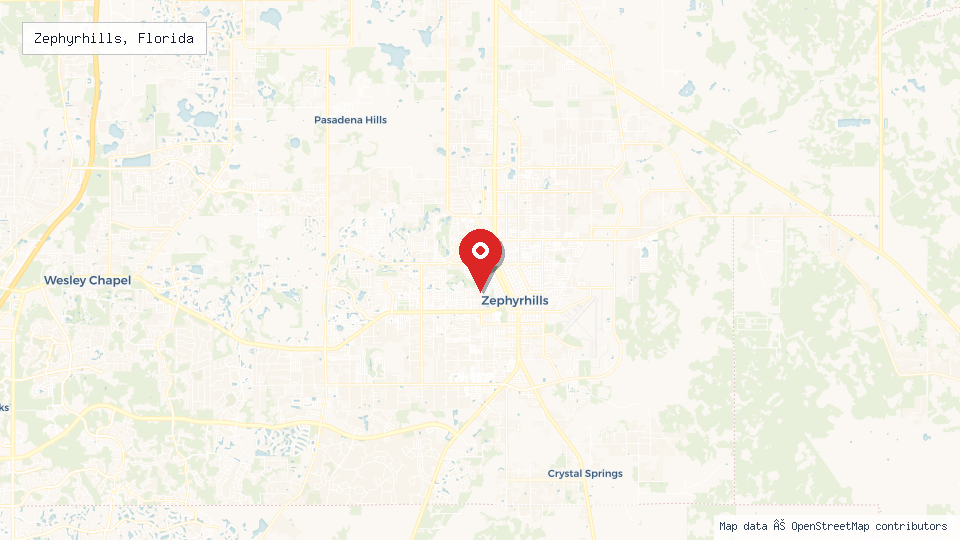 Street map of Zephyrhills, Florida with location pin