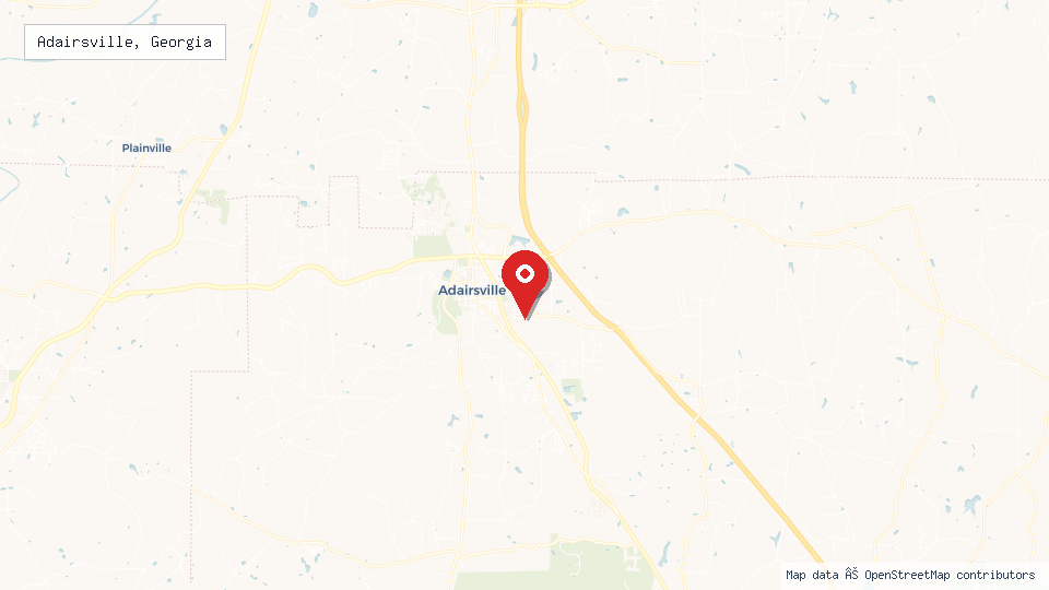 Street map of Adairsville, Georgia with location pin
