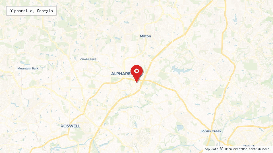 Street map of Alpharetta, Georgia with location pin