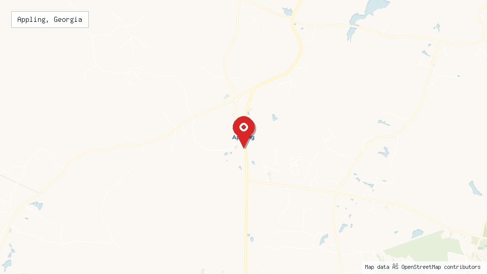 Street map of Appling, Georgia with location pin