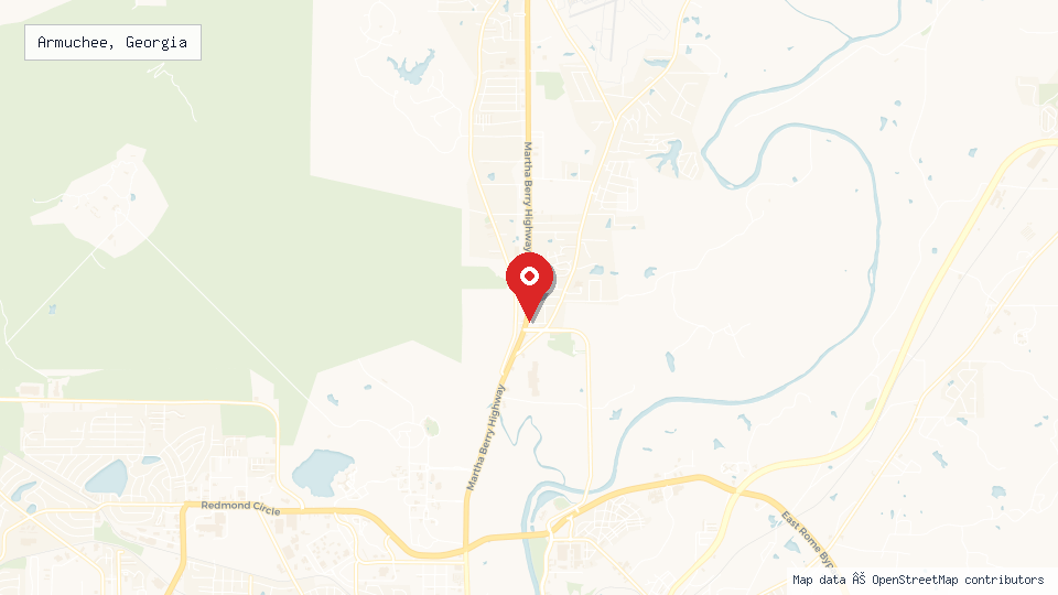 Street map of Armuchee, Georgia with location pin