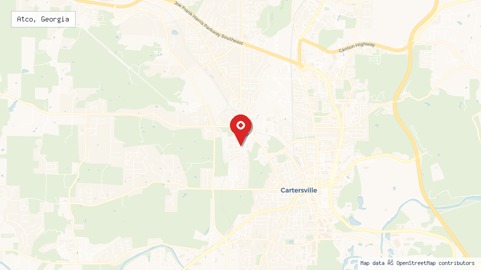 Street map of Atco, Georgia with location pin